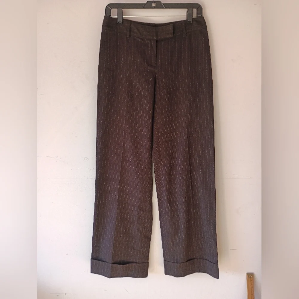 CAbi Women's Size 2 Brown Pinstripe Wide Leg Career Dress Pants‎